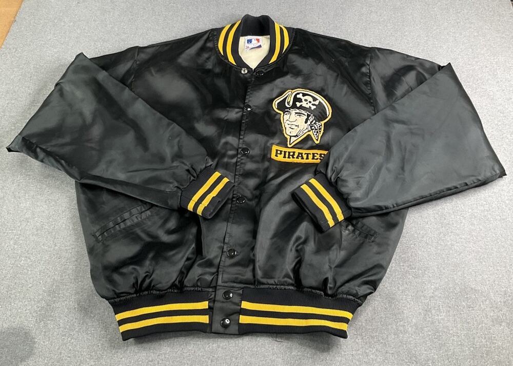 Vintage 80s Rare MLB Pittsburgh Pirates Black Starter Satin Jacket Men’s X-Large